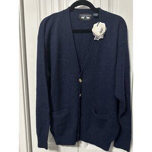 Woods & Gray Mens Cardigan Lambswool Sweater Large Blue Button Front Pockets